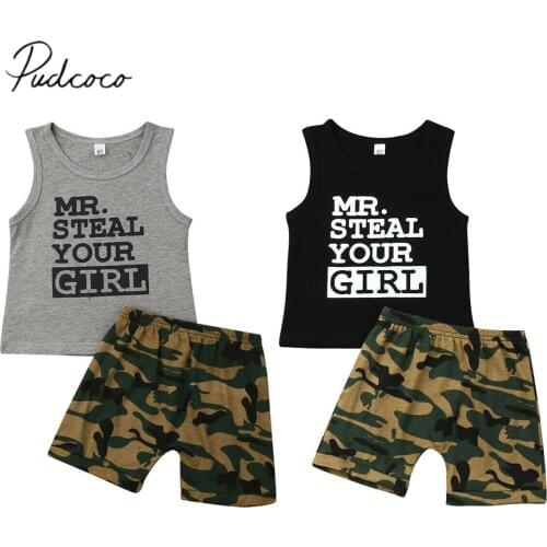 2019 Children Boys Summer Clothing 2PCS Infant Kids Baby Boy Clothes Vest Tank Tops+Camo Shorts Pants Casual Outfits 0-24M
