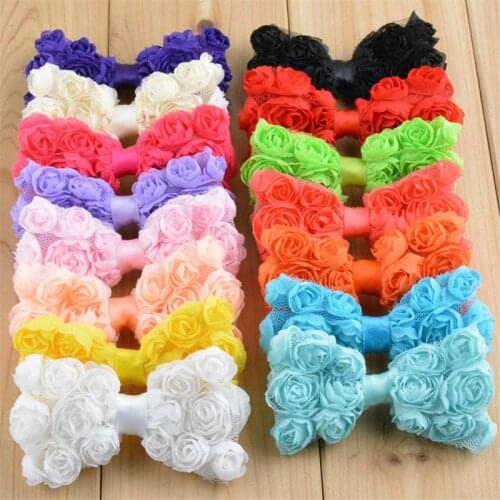20pcs/lot 15 Color U Pick 3.15 Inch Petite Shabby Chiffon Rose Flower Bows Boutique Hair Accessories DIY Supplies Bow02