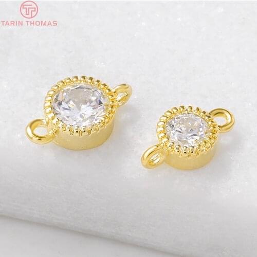 4PCS 5x10MM 6x10MM 24K Gold Color Plated Brass with Zircon 2 Holes Connect Charms Connector High Quality Findings Accessories