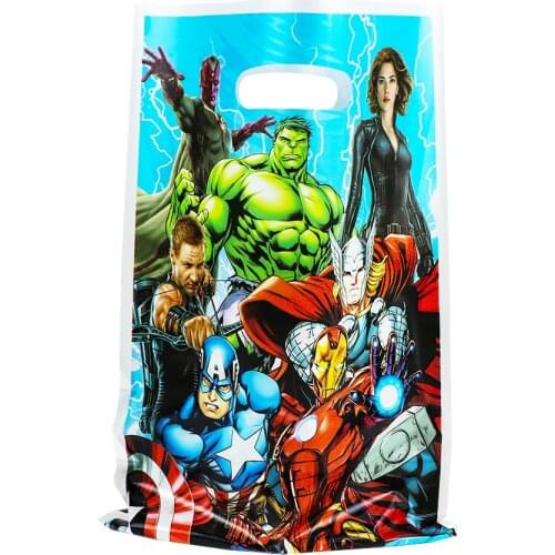 10Pcs Avengers Theme Design Kids Birthday Party decoration Disposable Snack Candy Gift Bag Baby shower supplies