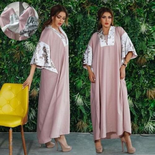Abaya Turkish Sequins Dress Dubai Women Loose Robe African Morocco Djellaba Fashion Islamic Shiny Dresses Arab Clothing Gowns