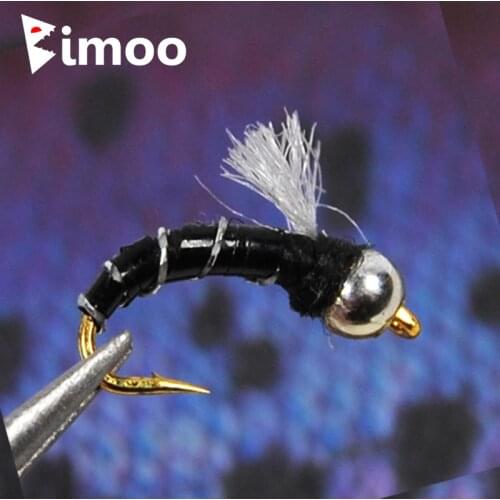 Bimoo 10pcs Buzzers Trout Lures Dry Fly Fishing Trout Black Beadhead Emerger Nymph Flies