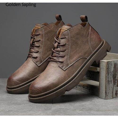 Golden Sapling Retro Mens Boots Fashion Casual Shoes Classics Western Men Chelsea Boots Outdoor Leisure Shoes Platform Footwear