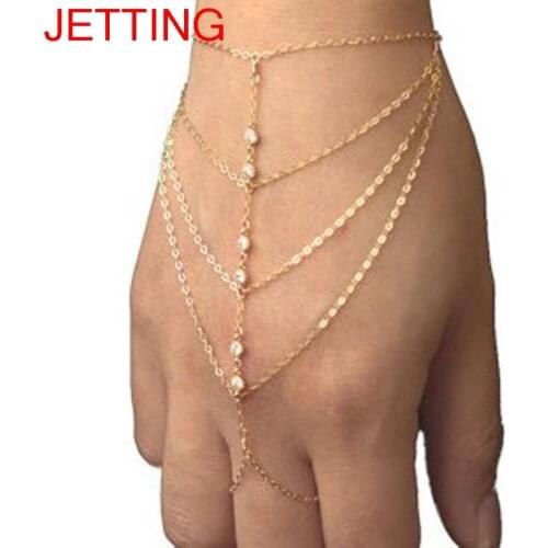 Multi Chain Punk Harness Gold Slave Hunger Games Bracelet Finger Bangles For Women Juegos Del Hambre Jogos Vorazes