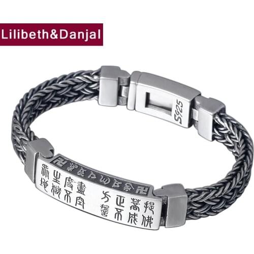 Buddha Heart Sutra Bracelet 100% 925 Sterling Silver Jewelry Men Women Mantra Weave Letter Bracelet Bangle 2018 loom band FB26