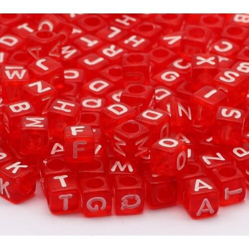 Red Square Letter Acrylic Spacer Beads 6mm Loose Beads For Jewelry Making Diy Charm Necklace Bracelet Accessories
