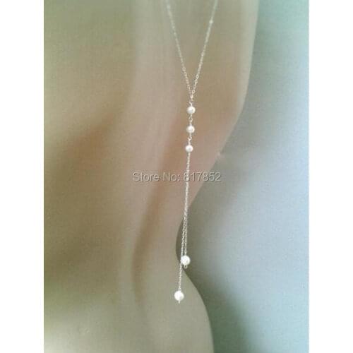 Fashion Style WRB79 Women Silver Plated Chains White Imitation Pearls Beads Back Necklace Chains Jewelry 2 Colors