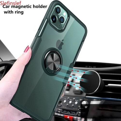 Ring Holder Case For iPhone 11 Pro MAX X XS XR 7 8 6 6s Plus Car Magnetic Case Cover Tempered Glass Transparent Back Cover