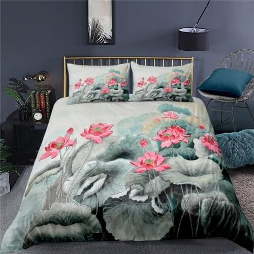 Home Living Luxury 3D Lotus Bedding Set Comfortable Duvet Cover Set Kids Bedding Set Queen and King EU/US/AU/UK Size