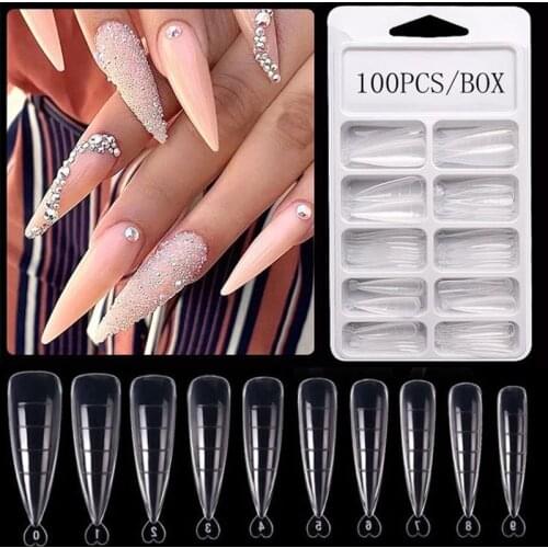 Nails Extension Mold French Nail 100Pcs Sculpted Nail Tips Full Cover Quick Building Acrylic Ballet Dancer Nail Manicure Tool
