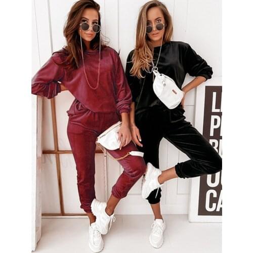 Two Piece Set Women Tracksuit Velour Sets Winter Top & Pants Velvet Suit Conjuntos De Mujer Vetement Femme Casuais Vestido