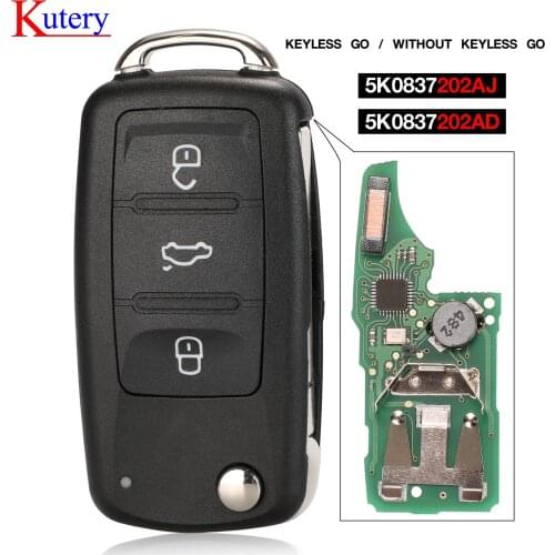 Kutery Keyless go 5K0837202AJ 3 Buttons Remote Key for VW Caddy Eos Golf Jetta Beetle Polo Tiguan Touran 5K0837202AD