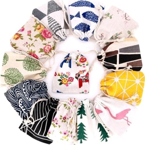 Hot Sale 50pcs/lot Linen Cotton Bags 8x10 9x12cm Muslin Cosmetics Gift Jewelry Packaging Bags Cute Drawstring Gift Bag & Pouches