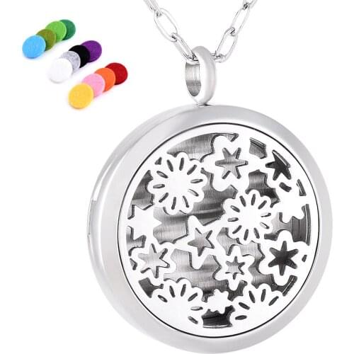 IJP0131 Top Popular Babysbreath Aromatherapy Essential Oil Diffuser Round Perfume Locket Aroma Pendant Necklace for Women or Men