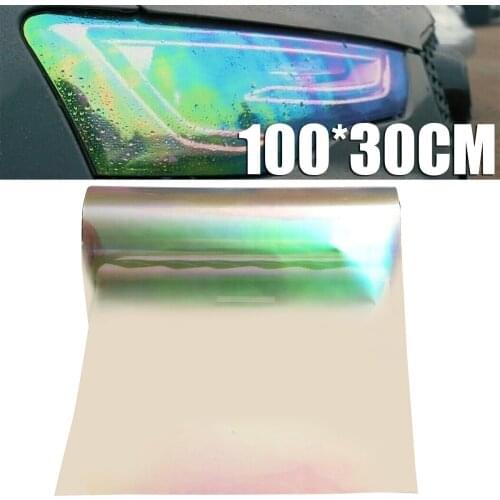 Mayitr 1pc 100x30cm Car Headlight Film Transparent Hologram Tint Film Chameleon Oil Slick Stickers for Car Light Decoration