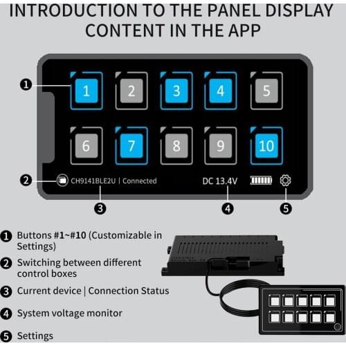 10P Membrane Control Switch Panel w/Backlight APP Control for Car Boat Truck Marine