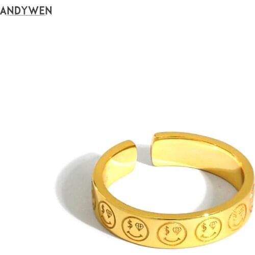 Andywen 925 Sterling Silver Gold Smile Fashion Rings Adjustable Women Fine Jewelry 2020 Rock Punk Luxury Jewels For Women