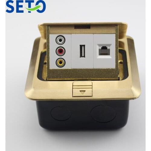 SeTo Pop-up Type Floor Socket Audio RCA AV + USB Connector + RJ45 Cat5e Network Wall Plate Socket Keystone Floor Receptacle