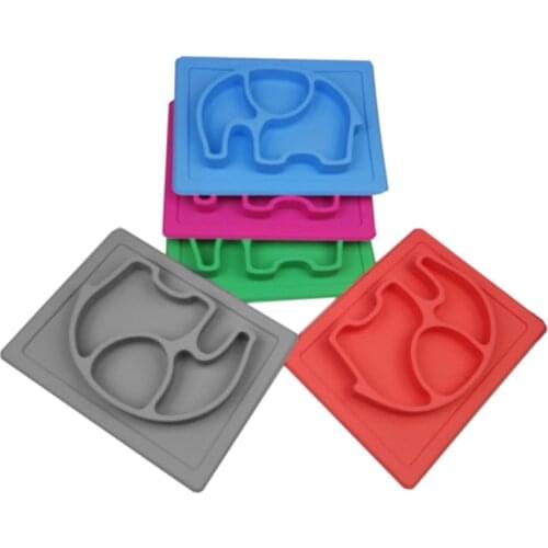 BPA free non slip baby silicone plate elephant for kids todller children,in one piece silicone kids plate