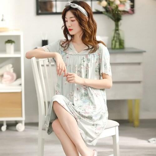 New Brand Modal Nightdress Womens Pajamas Summer Loose Summer Short Sleeve Housewear Plus Size 3XL Nightgown Sleepshirt
