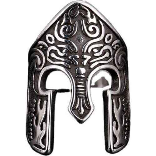 New Retro Spartan Warrior Helmet Ring Viking Rune Mens Ring Fashion Metal Celtic Jewelry Accessories Party Gift Size 8-11