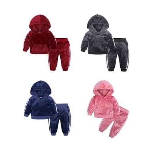 1-5 Years Toddler Baby Gold velvet hooded suit Winter Clothes Set sweatshirt Tops Pants Warm Outfits
