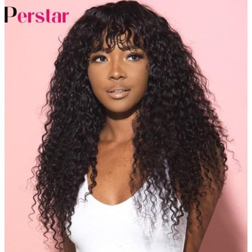 Perstar Water Wave Human Hair Wigs For Women Brazilian Human Hair Wigs with Bangs Glueless Hair Wigs Full Machine Made Remy Wigs