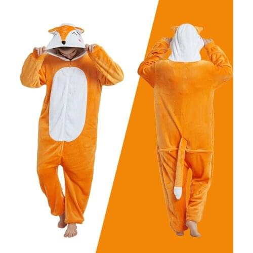 Kigurumi fox long sleeve hooded onesie kigurumi for adults Women flannel warm onsie Whole kegurumi onepiece animal pajamas