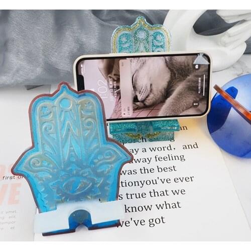 Hand of Fatima Cellphone Bracket Holder Crystal Epoxy Resin Mold Mobile Phone Stand Silicone Mould DIY Crafts Making Tool