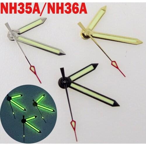 Silver/Black/Gold Watch Hands Fit For NH35 NH36 4R36 7S36 7002 7009 Movement Green Luminous Watch Pointer Spare Parts