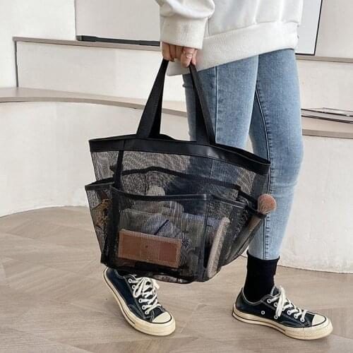 Foldable Large Tote Bags for Women Nylon Mesh Handbag Shopping Bag Open Pocket for Bathing and Washing Beach Bag Sac Femme 2021