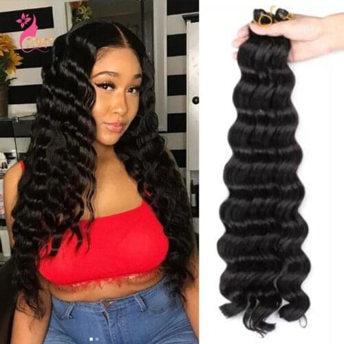 TMT 28 Stands Deep Wave Crochet Bulk Hair Extension Synthetic High Temperature Twist Crochet Hair 18 Inch Brown Braiding Hair