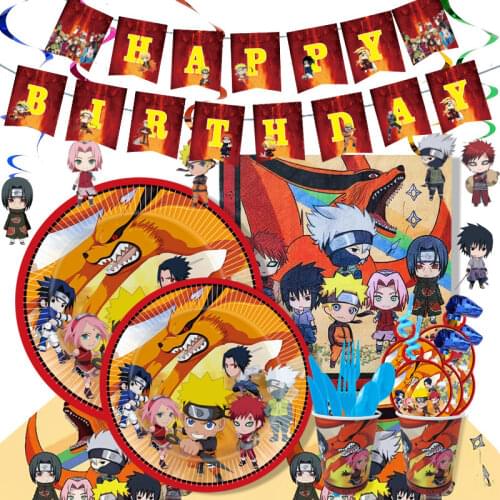 Japan Anime Theme Party Decoration Uzumaki Uchiha Sasuke Hatake Kakashi Paper Cup Plate Flags Baby Shower Kids Birthday Supplies