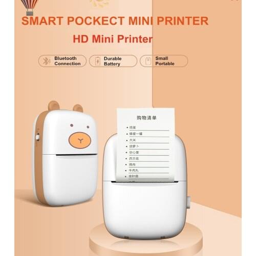 Smart Pocket Mini Printer 203dpi HD Portable BT Connection Wireless Printer Pocket Cute Appearance Photo Printing Label Note#R40