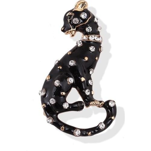 Utei Jewelry Fancy Gold Color Alloy Stunning Clear Crystals Enamel Leopard Brooch Fashion Animal Collar Pin For Men