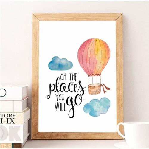 Hot Air Balloon Adventure Art Canvas Painting Wall Picture Nursery Decor Watercolor Colorful Poster Education Art Print For Kids