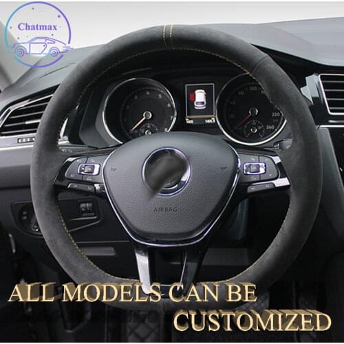 Embroidery Alcantara Car Steering Wheel Cover For VW Golf 4567 Tiguan Handsewing Holder Suppot Custom Sportscar Texture