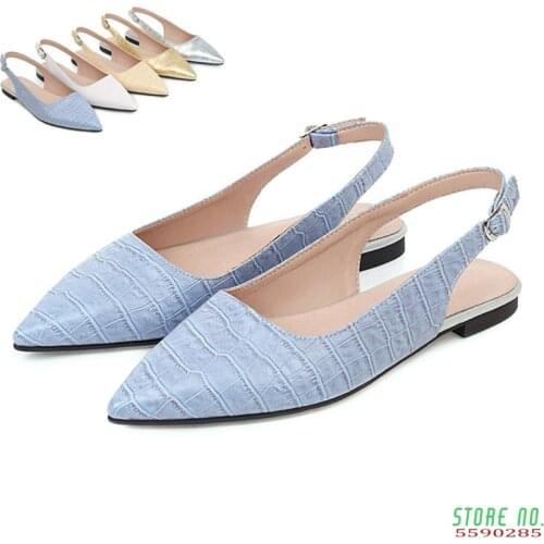 Flats Shoes Big Size 43 Spring Summer Shoes Woman Sexy Pointed Toe Flats Buckle Slingback Shoes Women Flats Sandals