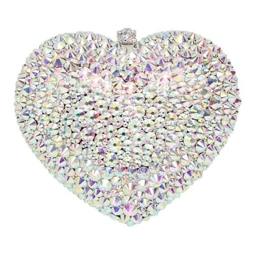 Heart shape Women Evening Bags Ladies Wedding Party Clutch Bag Crystal Colorful diamonds Purses Party Bridal Handbag With Chain