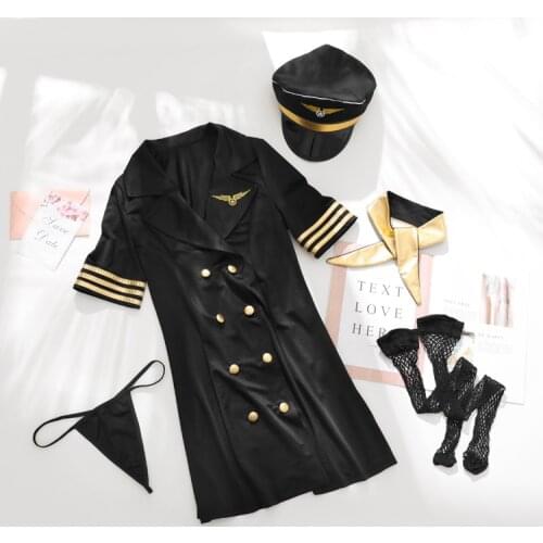 Womens Stewardess Costume Mini Dress Themed Party Lingerie Cosplay Flight Attendant Uniform Erotic Sexy Halloween Costumes