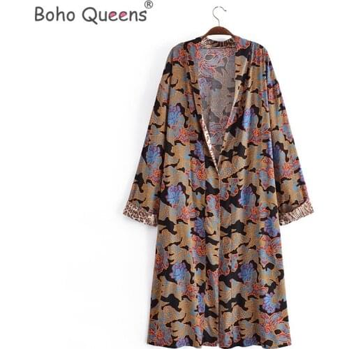 Boho Queens women floral print bat sleeve beach Bohemian kimono dresses robe Ladies V neck Summer Boho dress vestidos