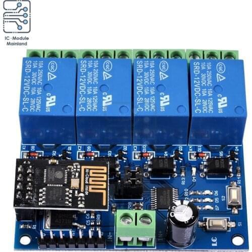 ESP8266 4 Channel Relay Board Module ESP-01 DC 12V ESP-01 WIFI Module for IOT Smart Home APP Controller Intelligent Furniture