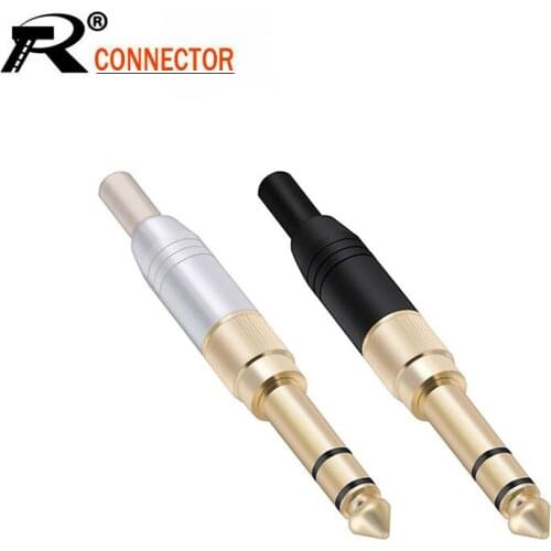 4pcs/lot 3 poles 3.5mm stereo male plug screw-in 3.5mm female jack to 3 pole 6.35mm plug adapter 2 in 1 audio connector