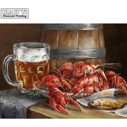 5d diy diamond painting bead embroidery cross stitch diamond mosaic Crayfish and beer needlework decor art home decor gift XY1