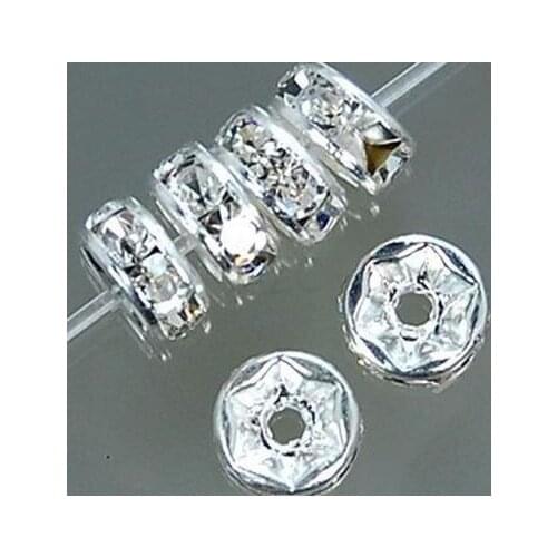 6mm 8mm 10mm 12mm er32 White Spacer Metal silver Plated Rondelle Rhinestone Loose Beads For Best DIY crystal
