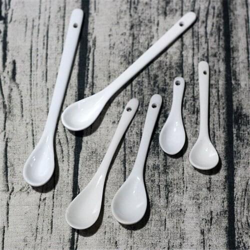 6 Pcs/Set Creative White Small Spoon Ceramic Long Handle Tea Spoon Sugar Cake Spoon Tableware for Kitchen Home