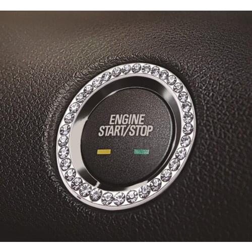 Car Stickers Car Switch Silver Diamond Rhinestone Ring Decor Accessories Car One-button Start Decorative Car Accessories