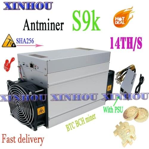 Used BITMAIN ASIC miner AntMiner S9k 14TH/s SHA256 BTC BCH mining better Than S9 S9j T9+ T17 S17 Ebit E9 E9i E10 E10.2 E10.3 M3