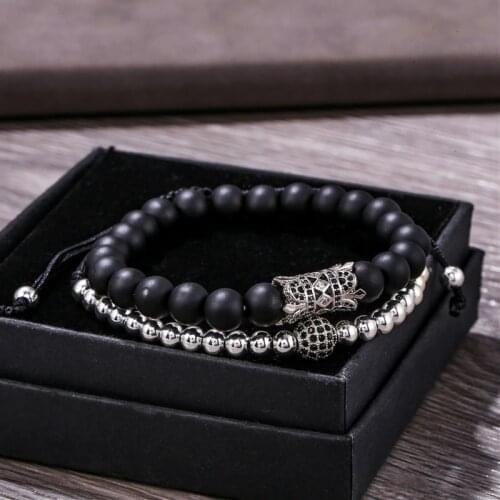 Black stone bracelet 2pcs/set copper Ball bracelets Mens jewellery friends gift handmade pulsera hombre fashion Men jewelry