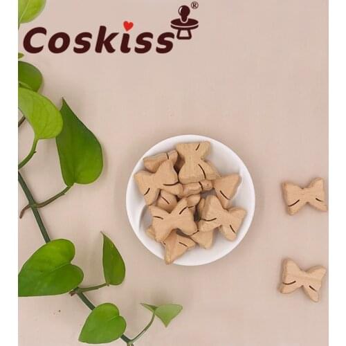 Coskiss Animal Beads 50pcs Food Grade Wood Bead Beech Wooden Butterfly DIY Teething Nursing Mom Necklace Jewelry Making Teethers